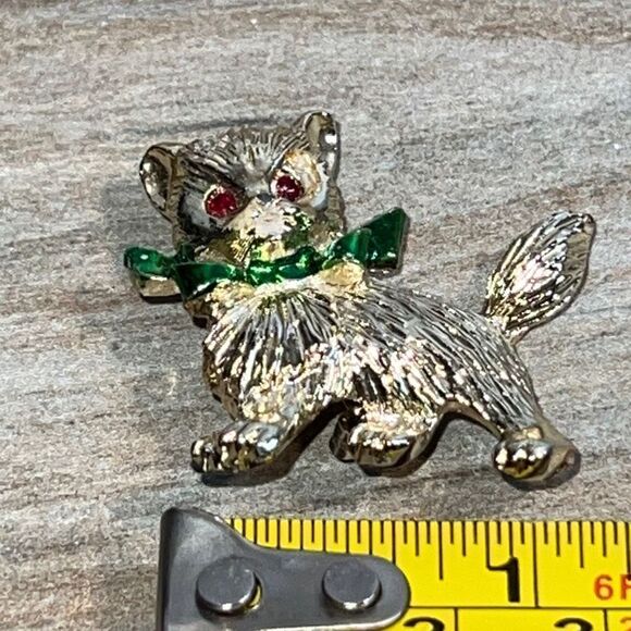 Vintage Cat Kitten Gold Tone Brooch Pin - Picture 4 of 6